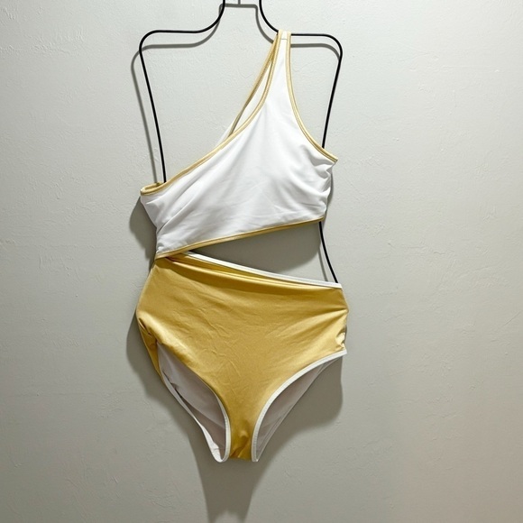 VICTORIA’S SECRET Women’s Essential Cutout One-Piece Swimsuit Gold White Sz XL - Picture 2 of 8